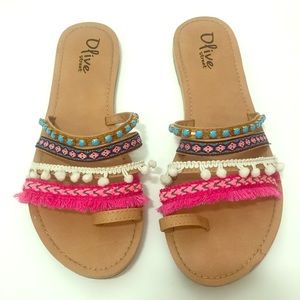 Sandals pink blue and white straps